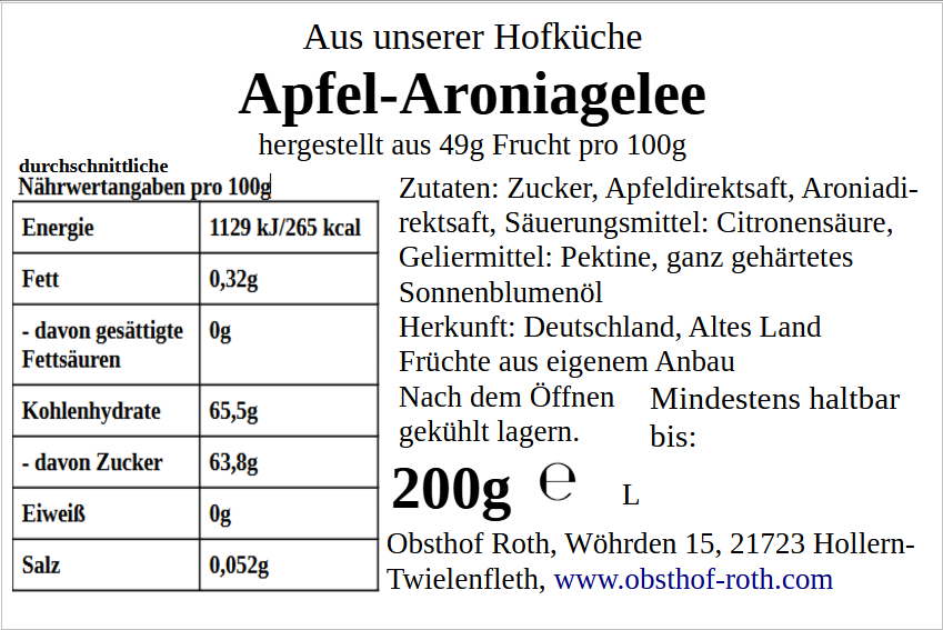 Etikett Apfel-Aroniagelee