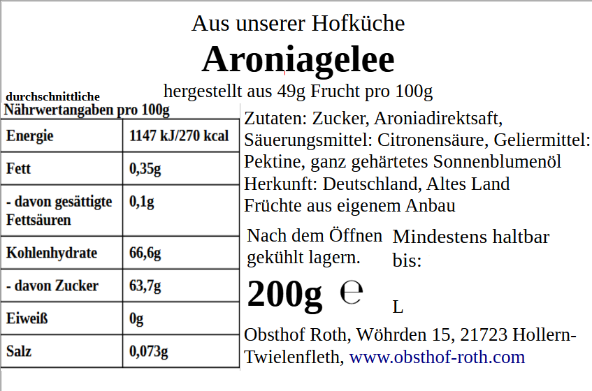 Etikett Aroniagelee