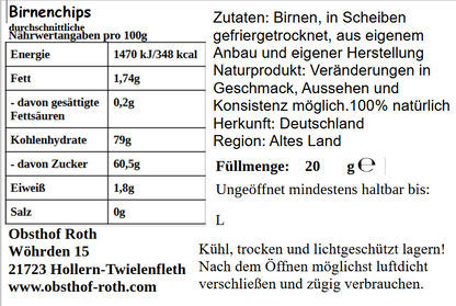 Etikett Birnenchips